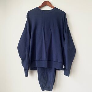 REIGNING CHAMP | 2PC SET LIGHTWEIGHT TERRY PREMIUM COTTON SWEATSUIT BLUE (WOMEN)